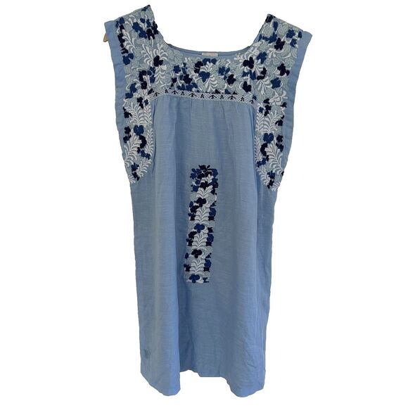 J. Marie The Libby Dress Size Small Blue Embroidered Tunic Linen Blend Lined - Picture 2 of 10